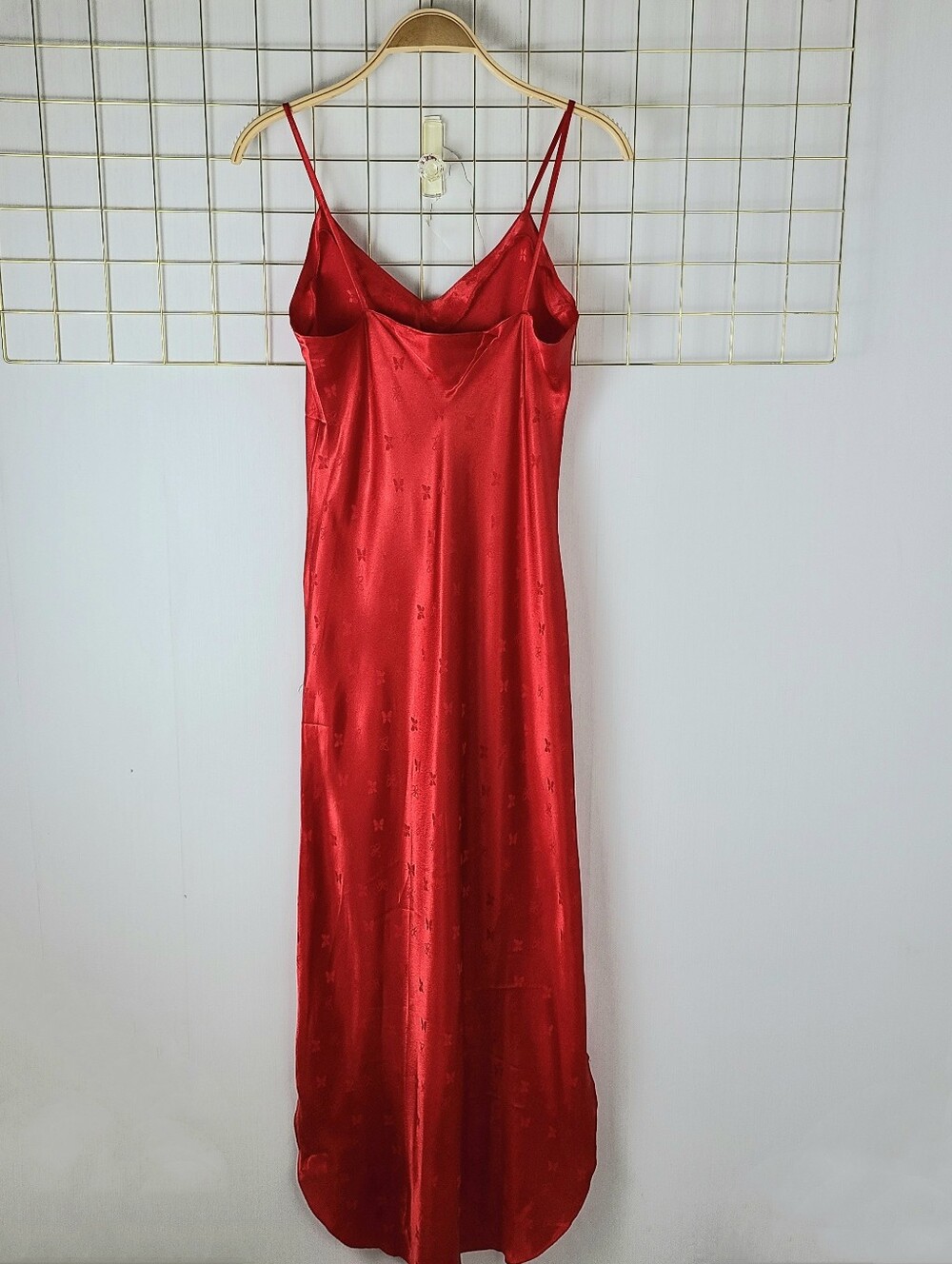 Vintage Red Butterfly Jacquard Print 90s Slip Dress - Picture 3 of 8